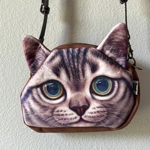 Cat Faced Novelty Purse — Brown/Blue&Yellow Eyes